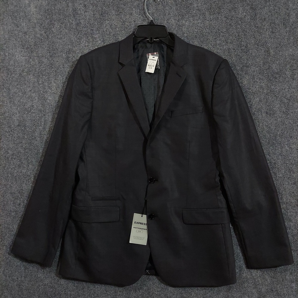 Express Blazer Mens 42L‎ Charcoal Photographer Fitted Wool Stretch Sport Coat